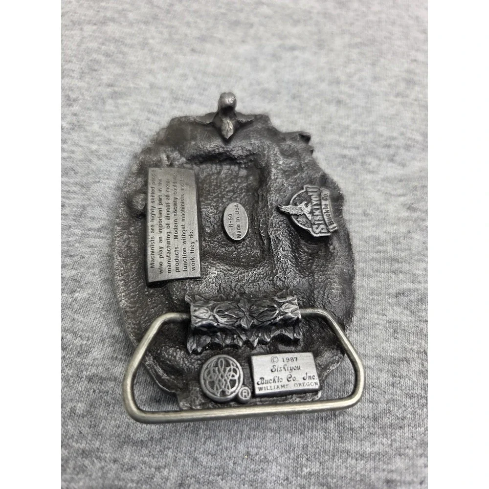 Vintage 1987 Siskiyou Machinist Manufacturing Working Class Pewter Belt Buckle